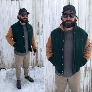Vintage Suede and Wool Varsity Jacket || Green and Tan Bomber Jacket, S/M